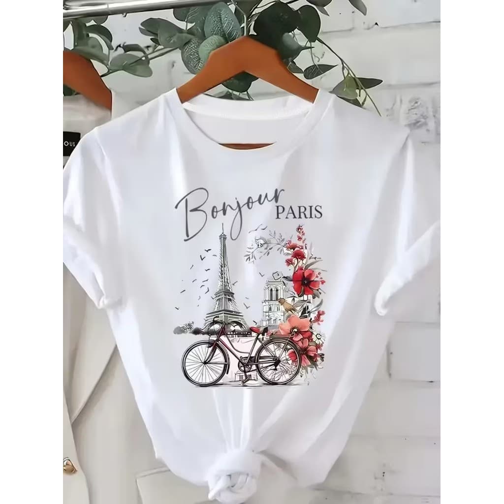 Tshirt Feminina Bonjour Estilosa Estampada Lançamento Camiseta 100% Algodão Camisetão Camisa - Estampaê