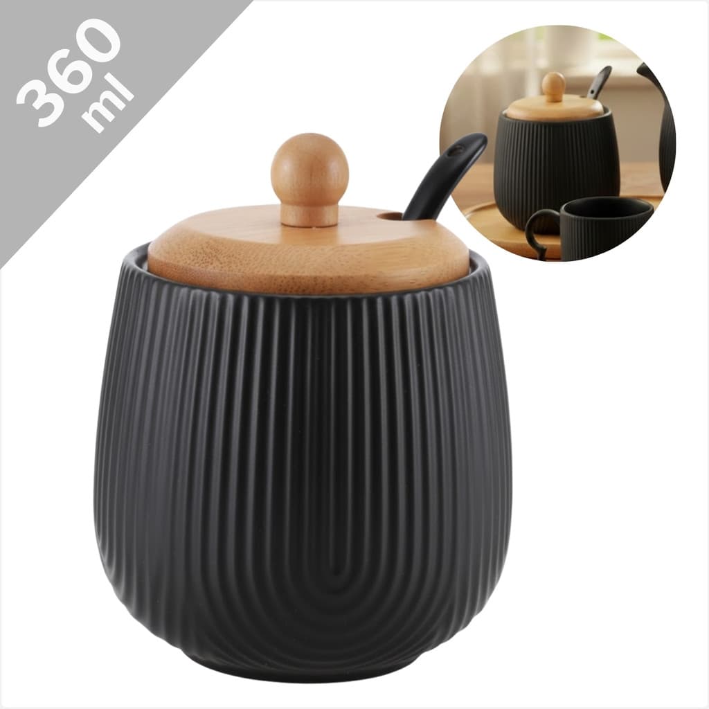 Açucareiro Oásis 360ml Cerâmica com Colher Tampa de Bambu Luxo