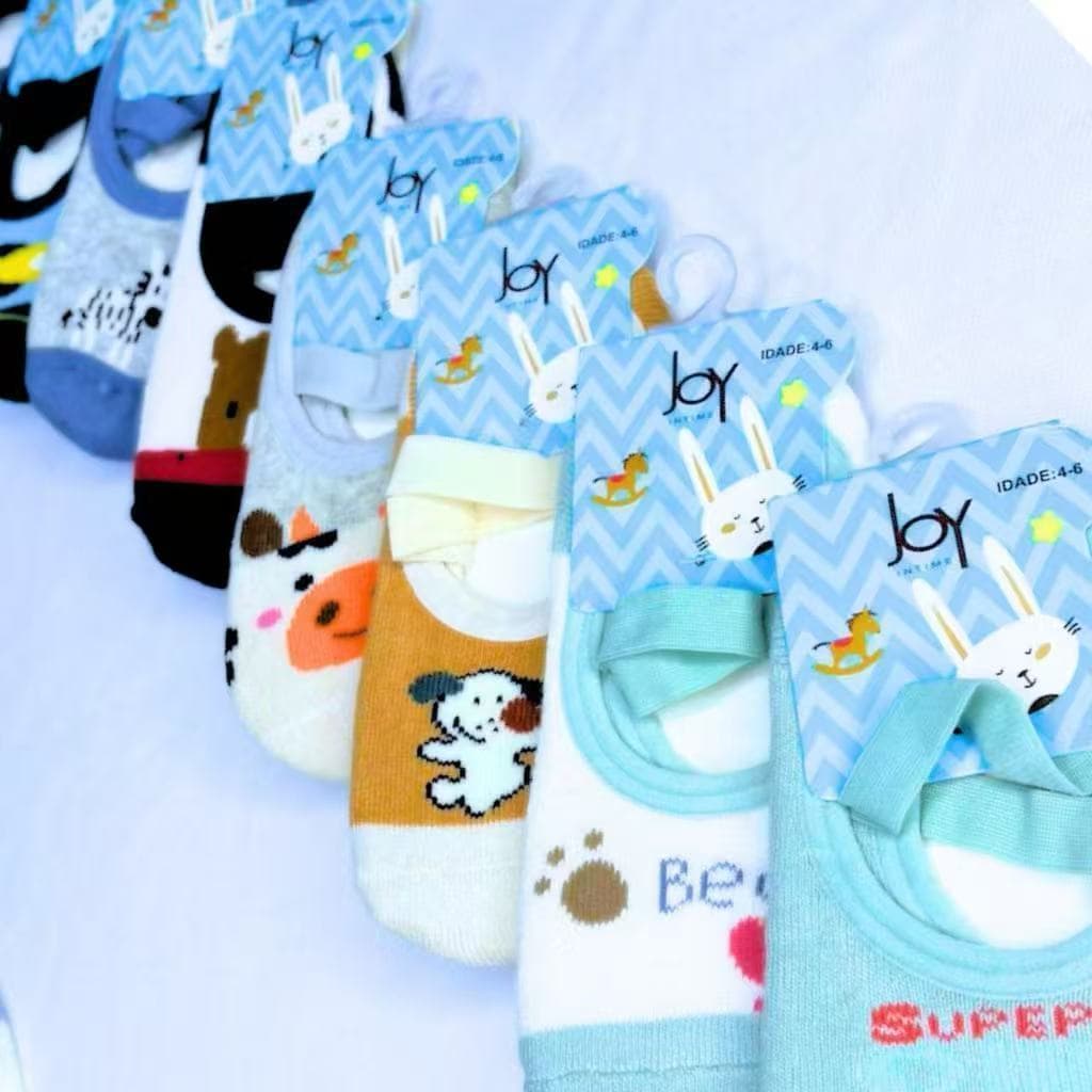 Meia Infantil Kit 3 Pares De Meias Sapatilha Antiderrapante De Menino De 0 A 8 Anoslili
