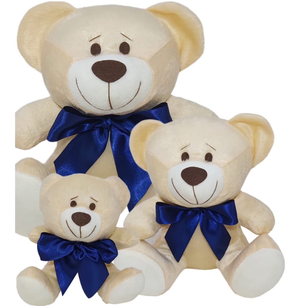 Ursos Pelúcia Trio Com 3 Ursinhos Decoração Para Nichos Quartos Bebê Laço Marinho/PRONTA ENTREGA/ENVIO IMEDIATO.