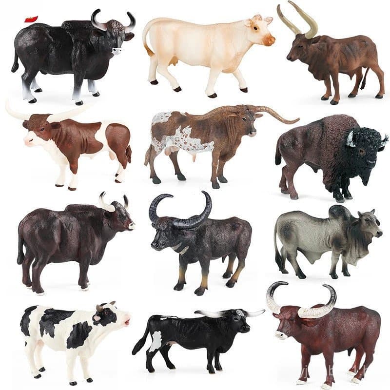 Modelo de Simulação de Búfalo Selvagem, Vaca, Bezerro, Touro, Boneco Móvel, Animal de Fazenda, Figura de PVC, Brinquedo