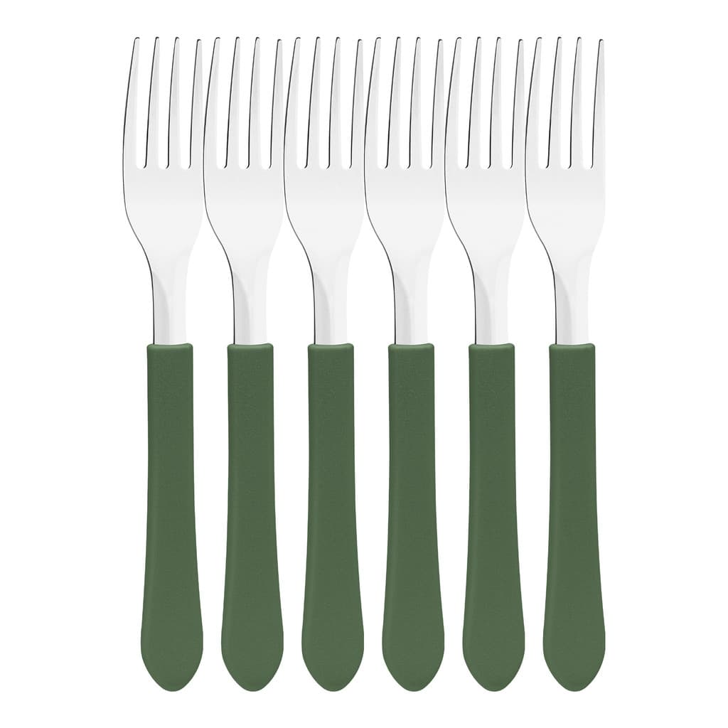 JOGO DE GARFO DE MESA AÇO INOX LEME VERDE MILITAR 6 PEÇAS TRAMONTINA