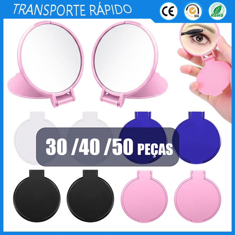 30/40/50 Espelho de maquilhagem de bolso espelho redondo dobrável portátil de bolsa Espelho Real - Várias cores