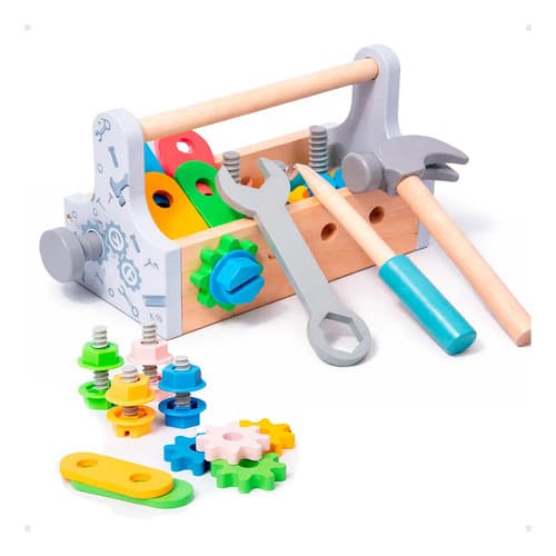 Brinquedo Conjunto  Caixa de Ferramentas Madeira Montessori Didático Infantil