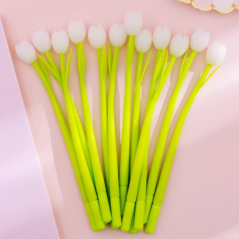 Caneta de Gel de Silicone macio em formato de tulipa criativa coreana fresca fofa estudante preta 0.38 mm sob o sol que