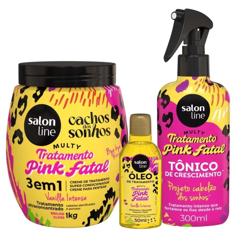 Kit Salon Line Multy Tratamento Pink Fatal: Creme 1kg + Tônico 300ml e Óleo 50ml
