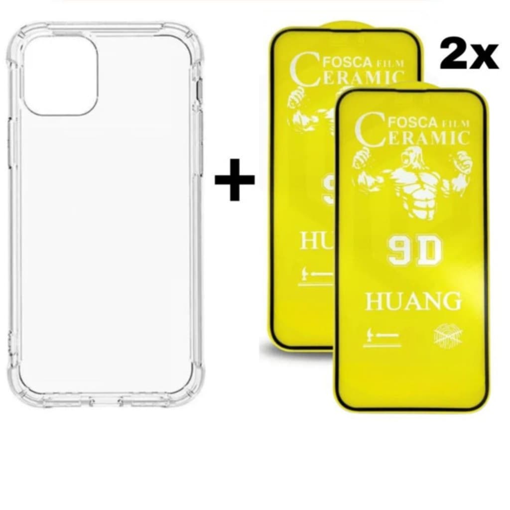 Kit 3em1 Capa TPU + 2X Película Cerâmica Fosca Para iPhone X XS 11 12 13 14 15 16 Pro Max - JK