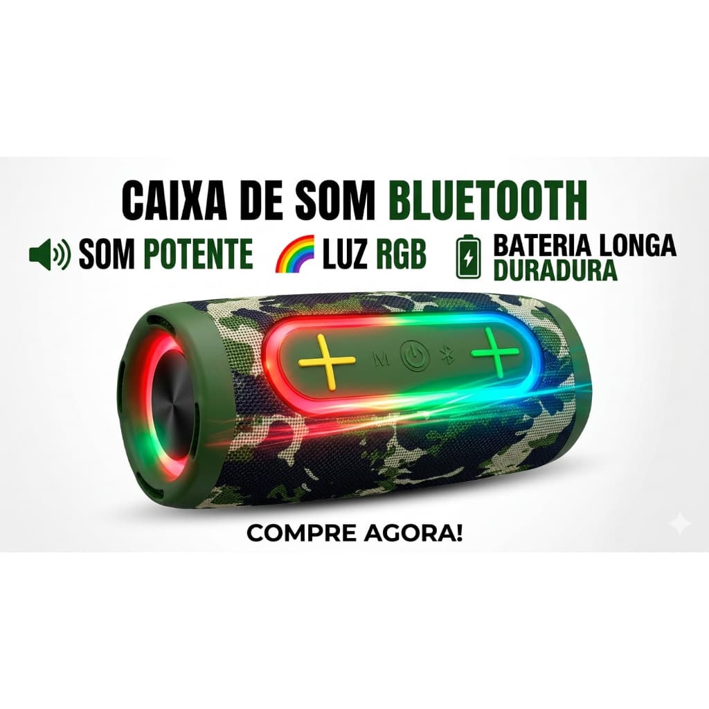 Caixa de Som Bluetooth 5.3 Portátil e Sem Fio - Som Potente, Suporte Multifuncional