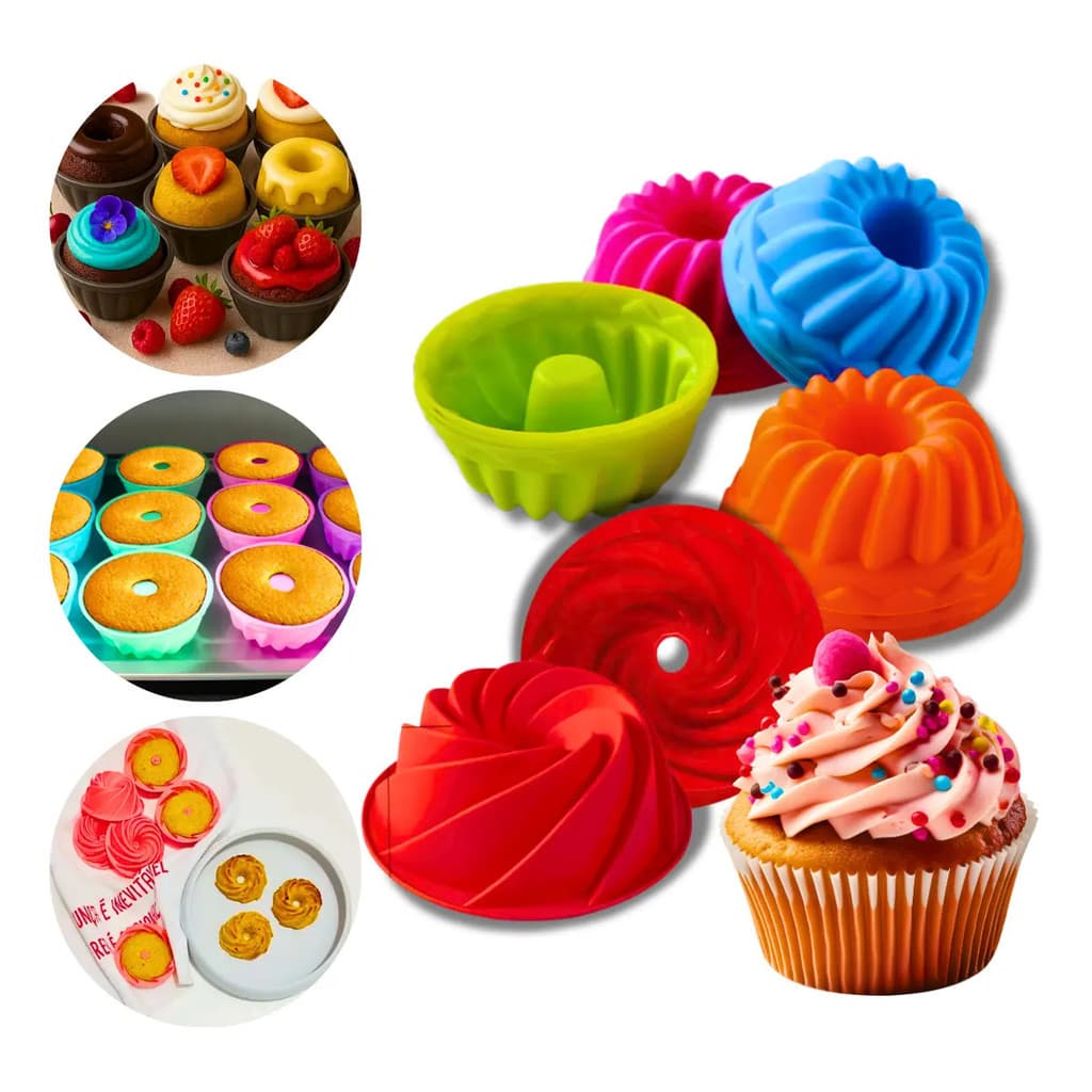 Kit 12 Forminhas De Silicone Bolo  C/furo Para Cupcake Pudim
