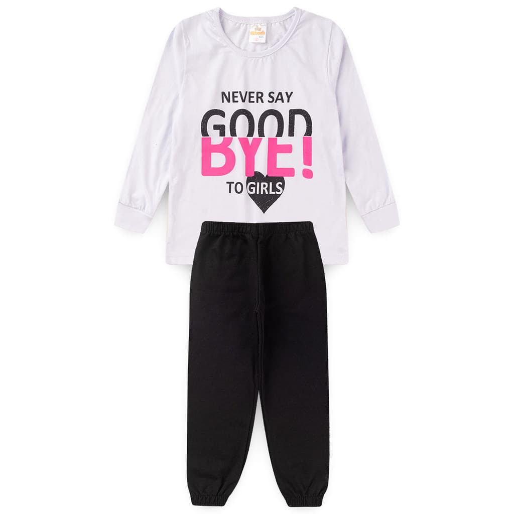 Conjunto com  Blusa em Meia Malha Feminina e Calça de Moletom Peluciado - Tam 1 ao 16 anos.