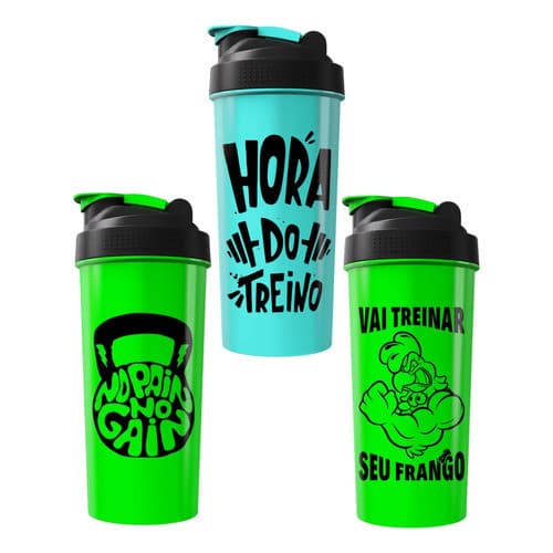 Kit3 Coqueteleiras Shaker 600ml Academia Agua Treino Fitness Kit 06