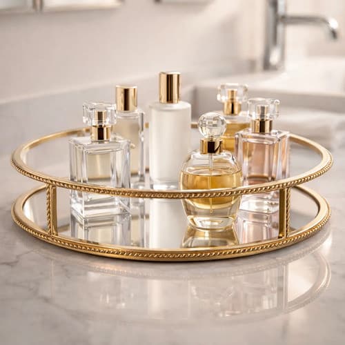 Bandeja Espelhada Decoração Perfumes Velas Cosméticos Luxo Redonda Lavabo Penteadeira Bar