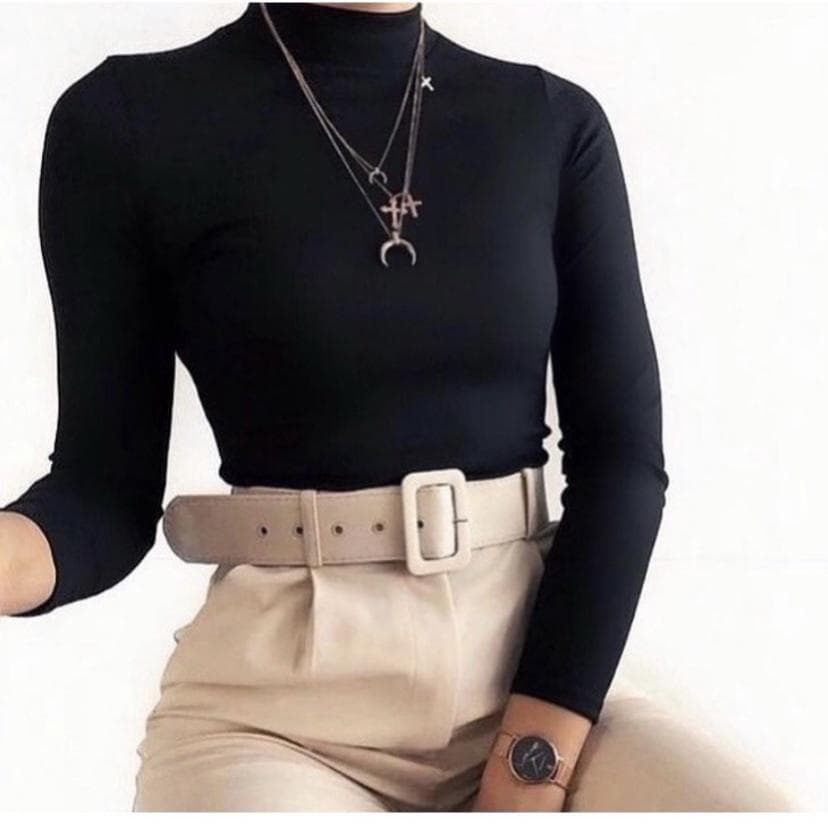 Blusa Feminina Gola Alta Cacharrel Manga Longa Segunda Pele Inverno Elegante