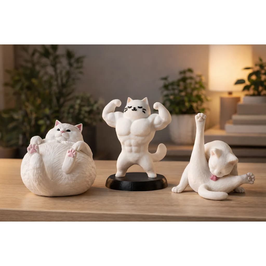 Kit 3 Gatos Decorativos Esculturas Estátua Enfeite Mesa Estante Quarto Sala Escritório Presente Decoração Gatinho Design