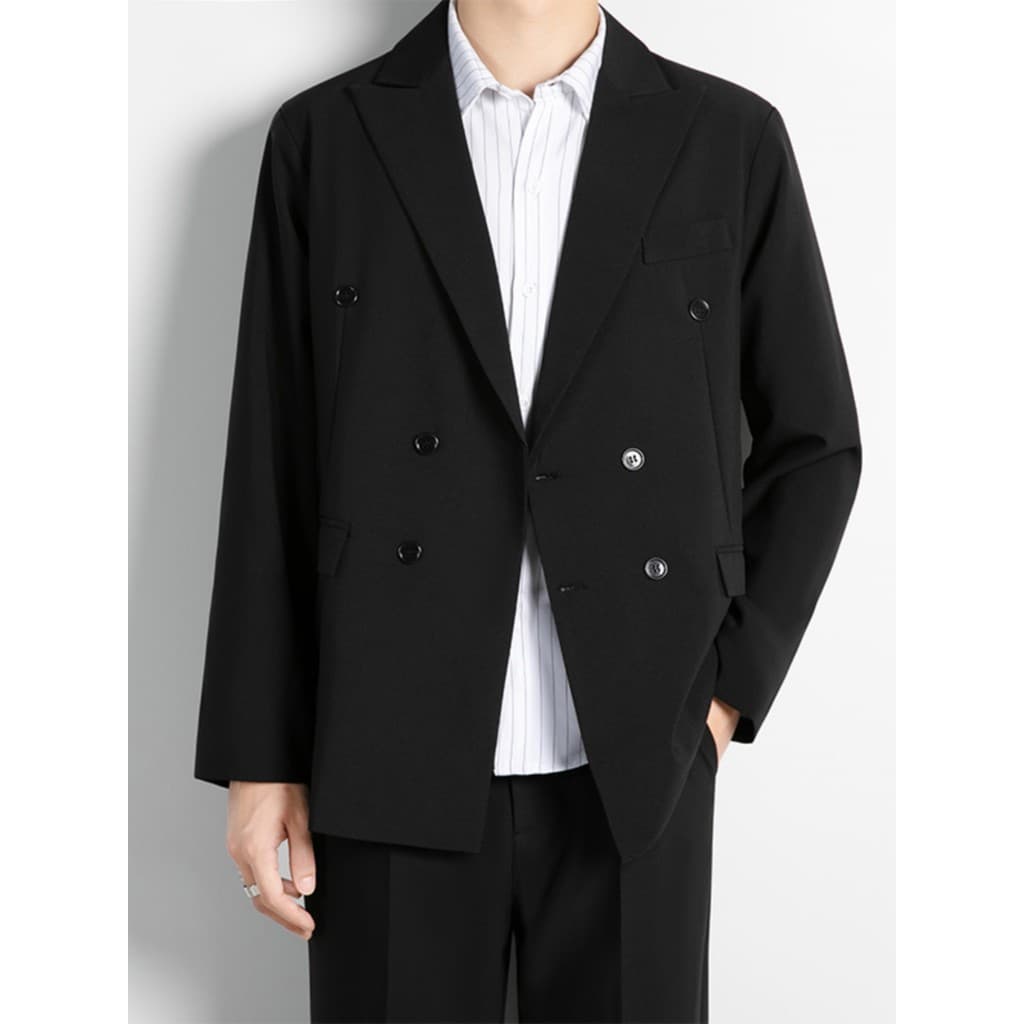 Terno acolchoado de ombro duplo masculino outono inverno na moda luz estilo maduro bonito topo solto coreano Casual tern