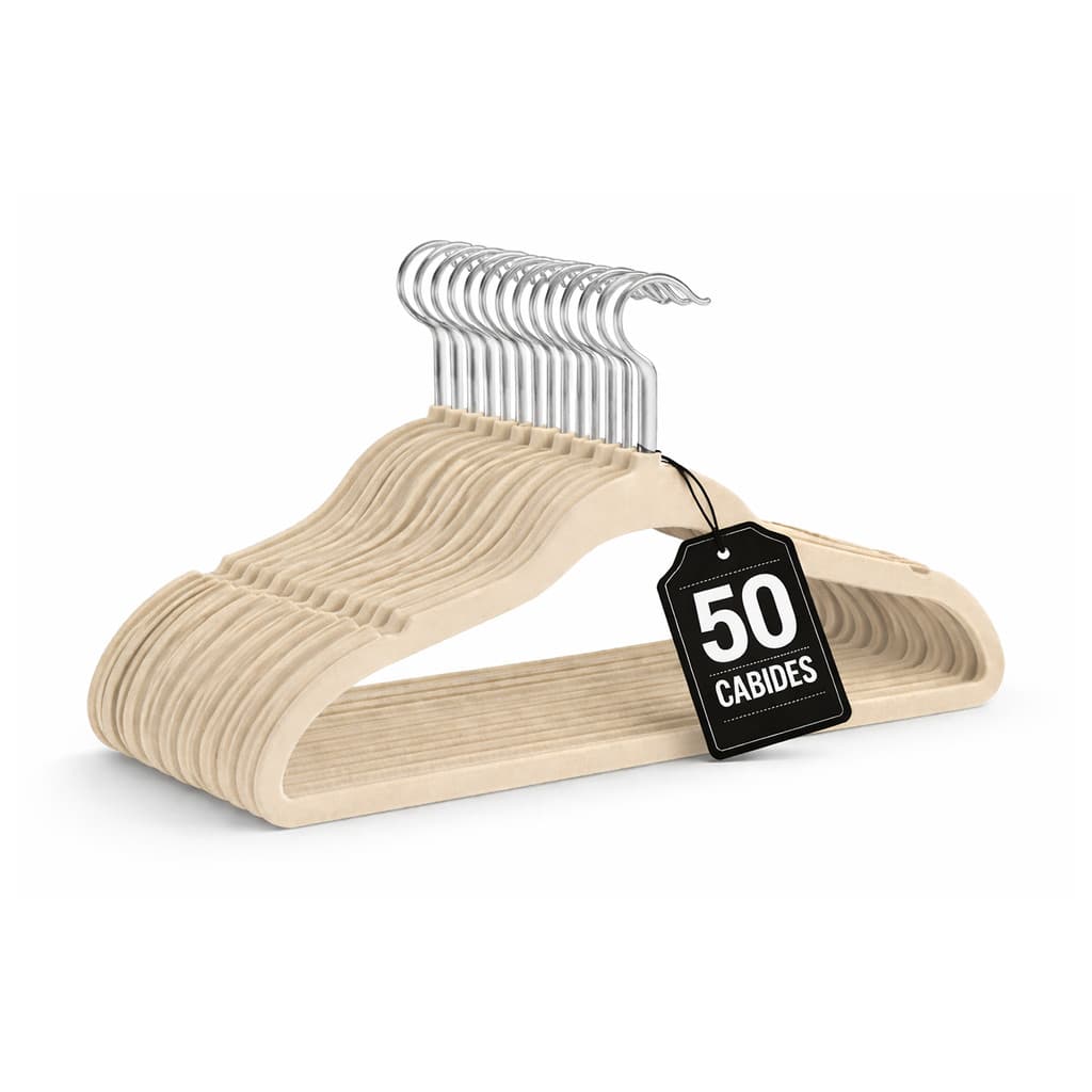 Cabides De Veludo Bege Kit 50 Unidades Slim Adulto