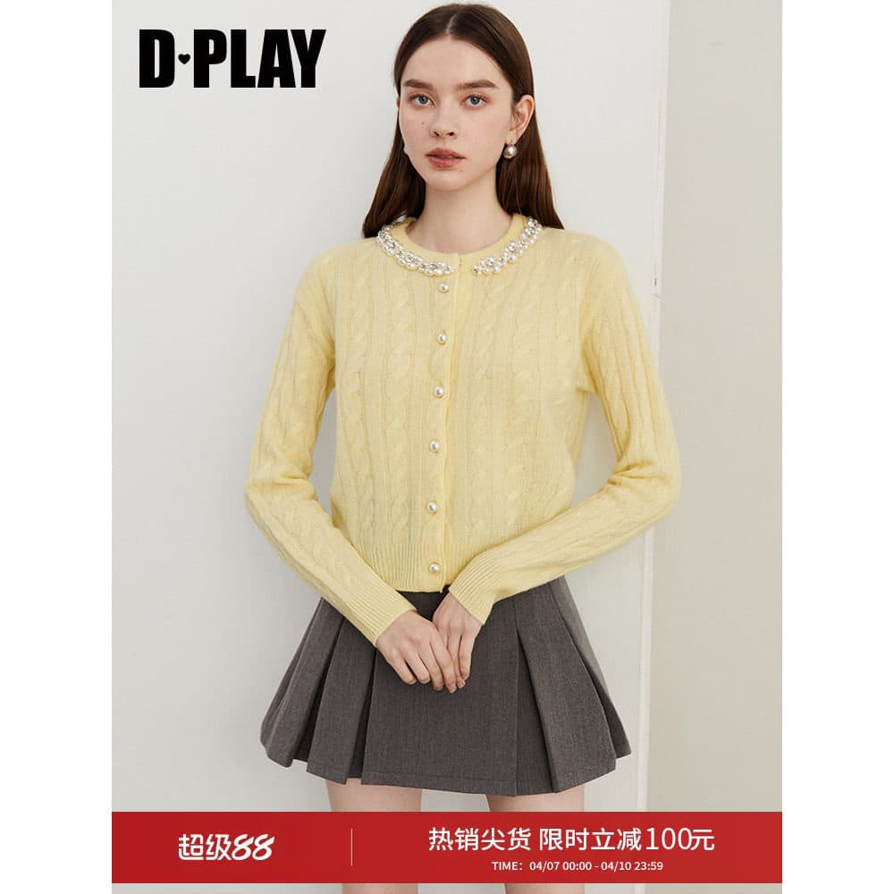 DPLAY outono novo estilo All-Match amarelo em torno do pescoço 100 lã camisola malhas topo manga longa feminino