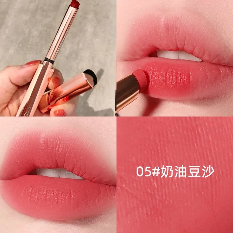 Batom Stiletto perfeito, copo de imersão sem desbotamento, esmalte labial à prova d'água, pasta de feijão branco, cor de