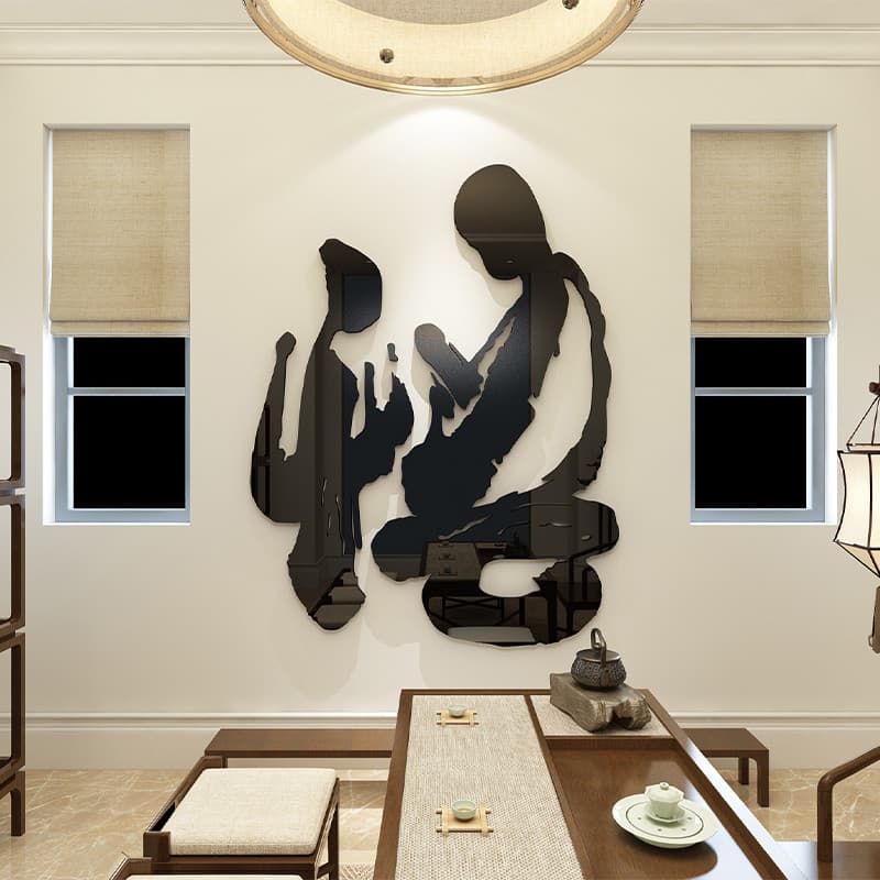 Sala de chá atmosfera Layout casa de chá cerimônia fundo Cultural padrão adesivos Lou Ye loja parede Zen Wu pintura deco