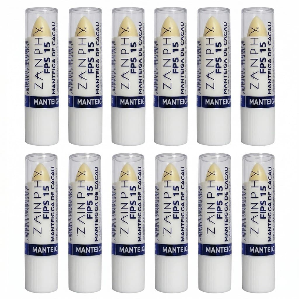 Kit 12 Manteigas de Cacau Bastão FPS 15 - Protetor Labial Hidratante Nutrição e Proteção para os Lábios