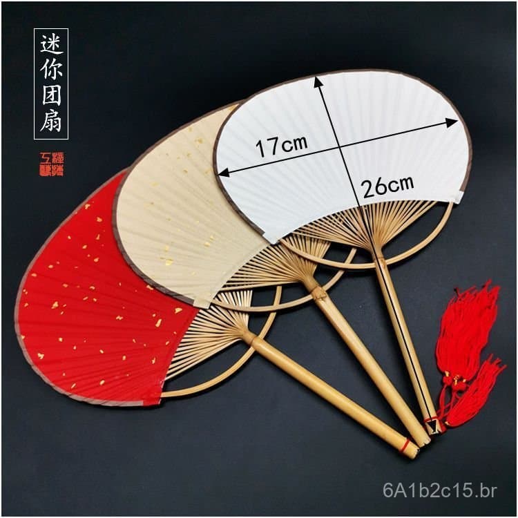 Mini leque redondo combinado com Hanfu, leque tradicional feito à mão para o Festival do Meio Outono, papel Xuan com det