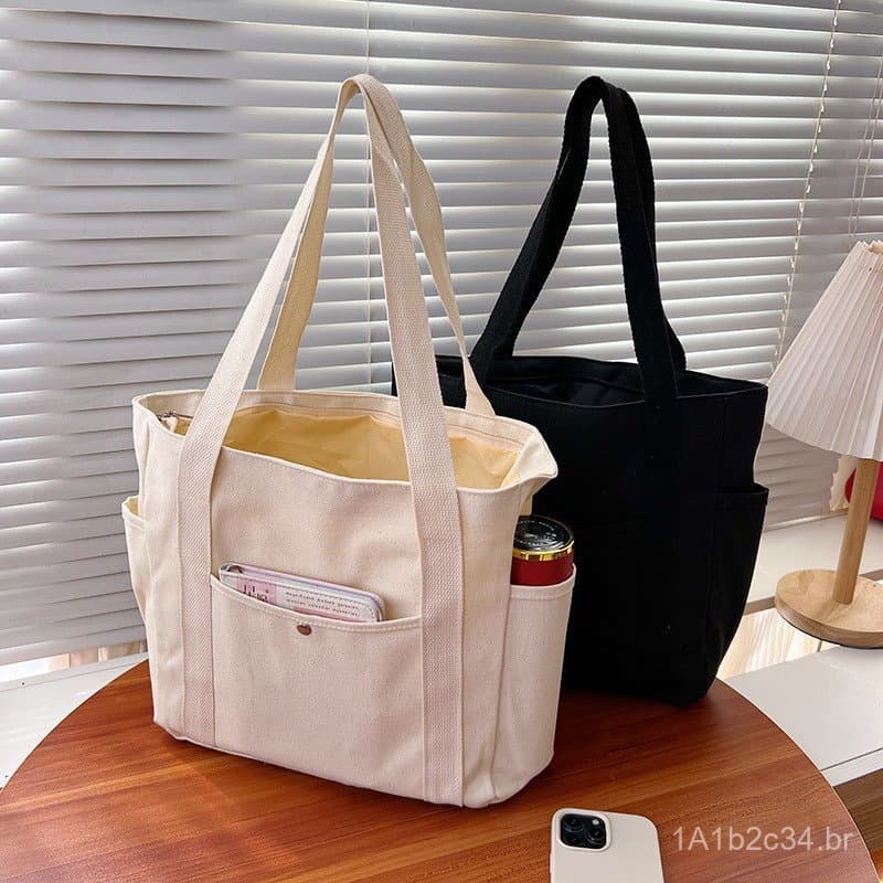 Bolsa de lona para mulheres, bolsa tote, bolsa de ombro, bolsa versátil para estudantes universitários, bolsa de grande