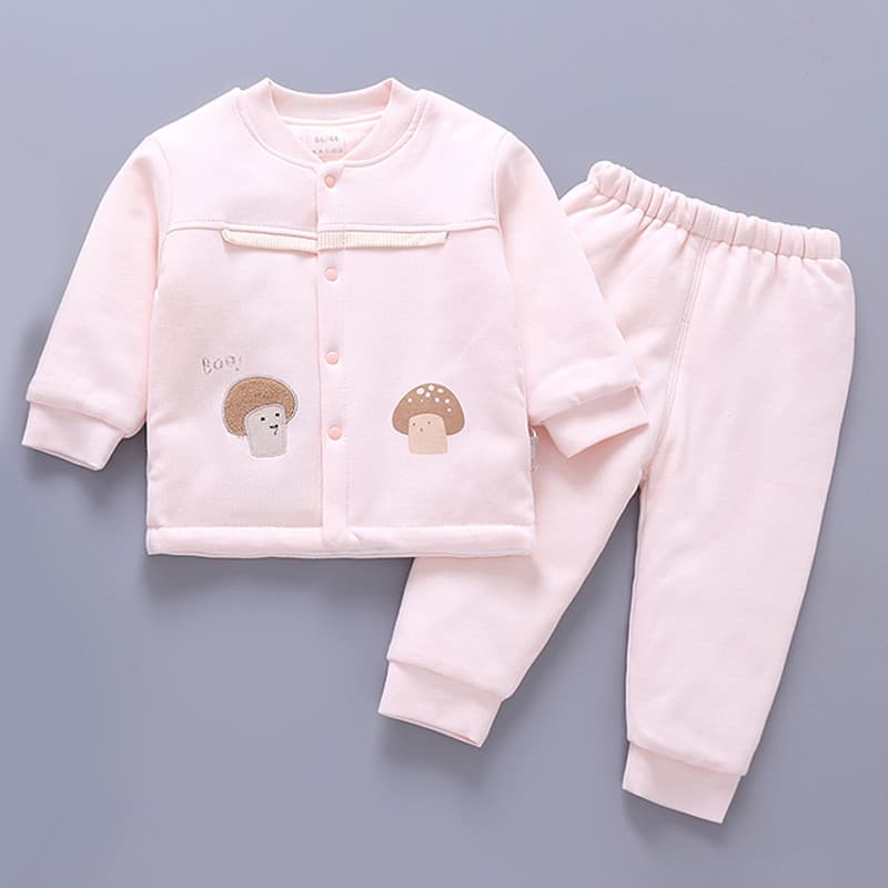 0-dezembro terno do bebê roupas de inverno do bebê de manga comprida engrossado passeio desossado calças superiores cor