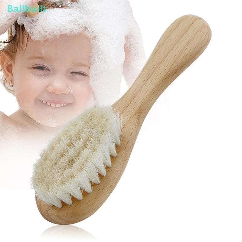 [BLU] Escova De Madeira Para Bebês De Lã Natural Pura Cuidados Com O Bebê Cabelo Recém-Nascidos Pente Infantil Massagead