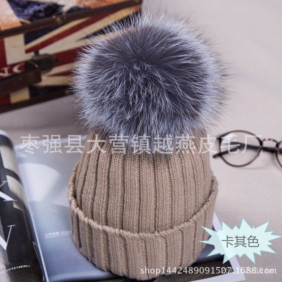 Novo Chapéu de Malha com Pom-Pom de Pele Sintética para Mulheres, Outono/Inverno 2023, Chapéu com Pom-Pom de Pele de Rap