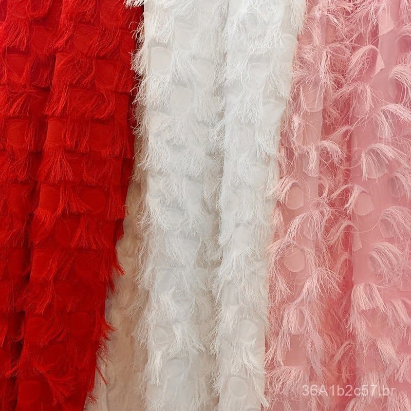 Tecido jacquard com recortes e detalhes de penas de pavão, com franjas, para vestidos de verão; tecido de chiffon em for