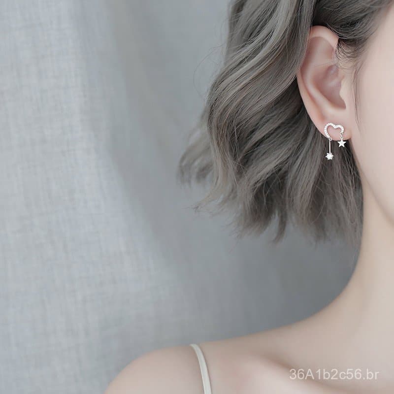 Brincos de prata 925 com diamantes brilhantes em formato de coração e estrela, design simples e único, estilo coreano, n