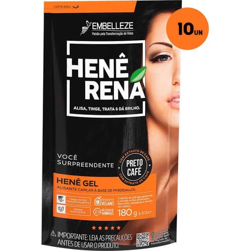 Kit c/ 10un Hene Rena Em Gel 180g Preto Café Embelleze