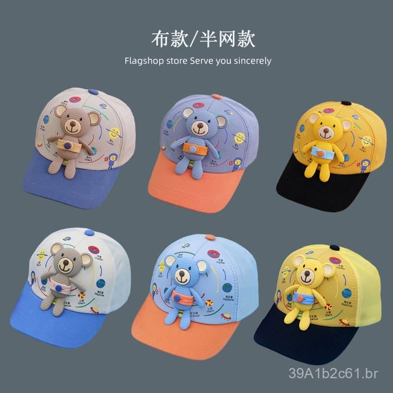 Boné infantil para meninos e meninas, boné de beisebol com desenho de urso fofo, boné de proteção solar para bebês, mode