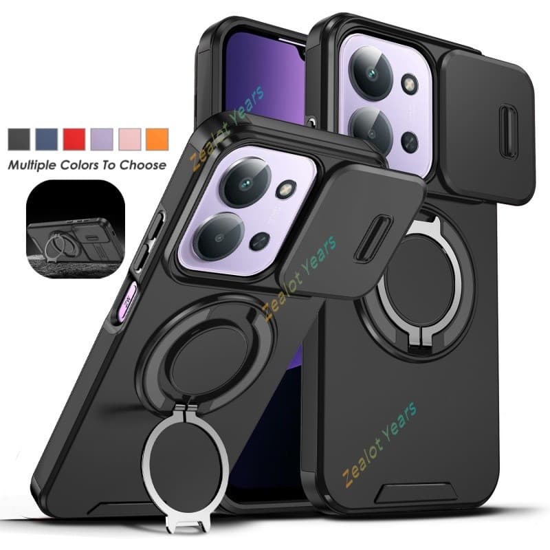 Capa para Xiaomi Poco C85 4G com Lente Deslizante, Capa Protetora com Suporte de Anel Magnético