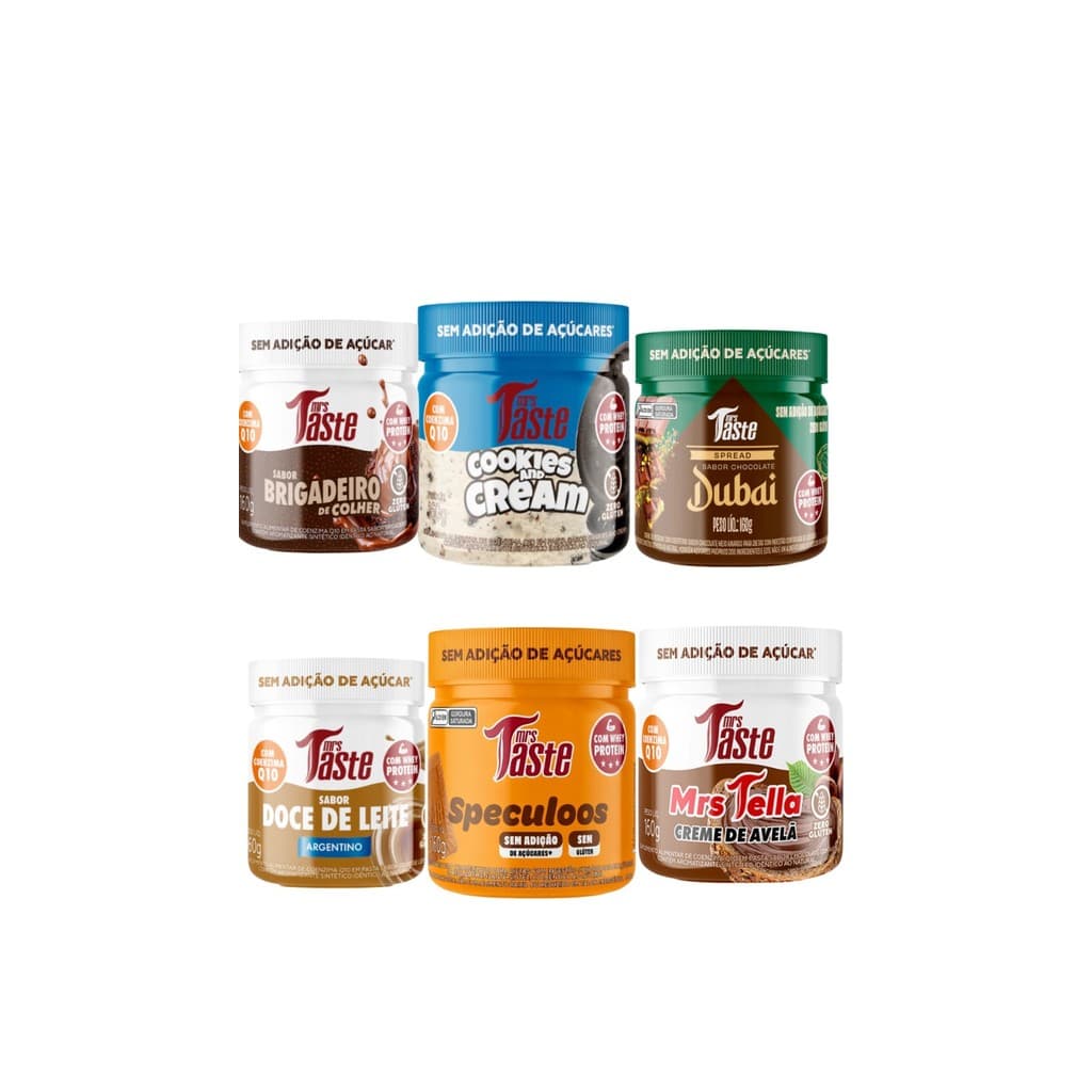 Creme Mr Taste Spread Proteico Sabores Mr Tella Doce de Leite Brigadeiro Cookies Speculoos Chocolate Dubai
