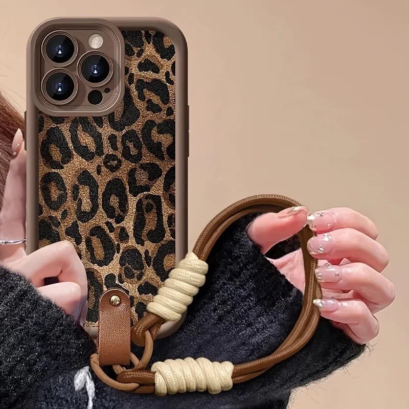 Capa De Telefone Com Alça De Padrão De Leopardo Marrom Para Samsung Galaxy A07 A06 A14 A53 A32 A35 A13 A16 A54 A55 A56