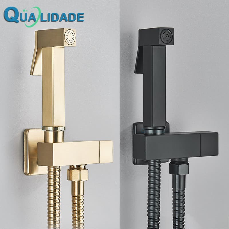 Ducha Higiênica Quadrada Metal Inox Chuveiro Banheiro Luxo Dourada Preta 1,2m