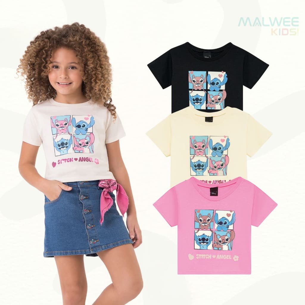 Blusa Menina Camiseta Stitch Box Blusinha Infantil Juvenil Malwee