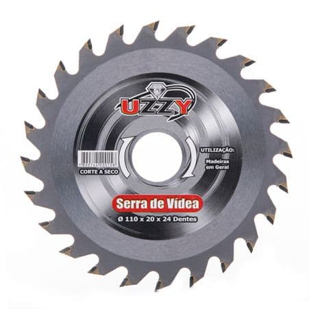 Jogo com 02 Discos de Serra 4" (110 mm) para Serra Mármore - com VÍDEA p/ madeira 110mm C/24 Dentes - UZZY