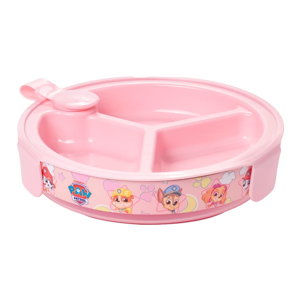 Prato Térmico Infantil Patrulha Canina Baby Com Ventosa 3 Divisórias Livre de BPA Rosa Menina