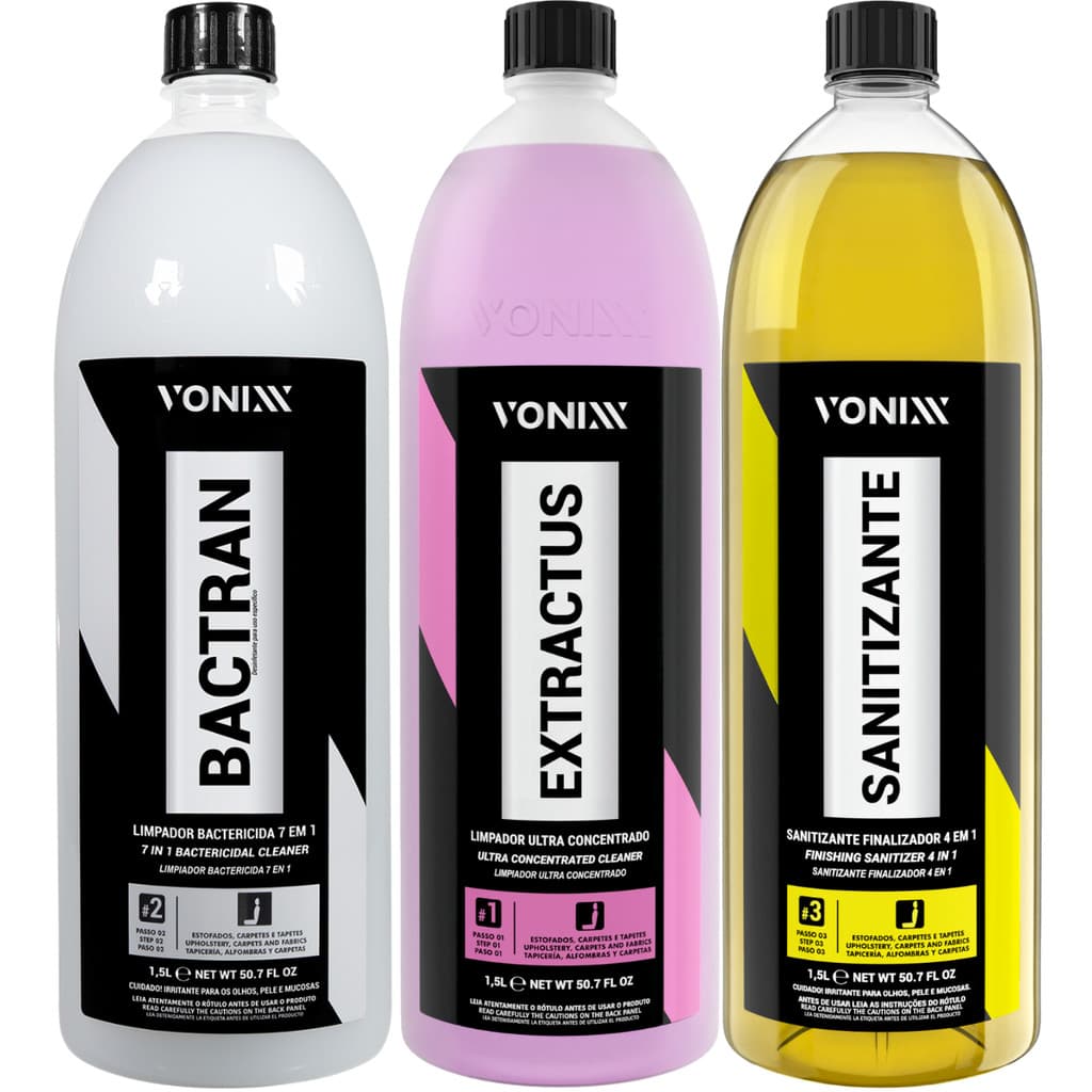 Kit Limpa Estofados Sofá Banco Extractus Bactran Sanitizante 1,5L Vonixx