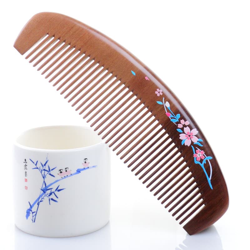 Langfu pente de madeira de pêssego antigo tridimensional pintado pente grande pequeno longo curto grosso dente fino pent