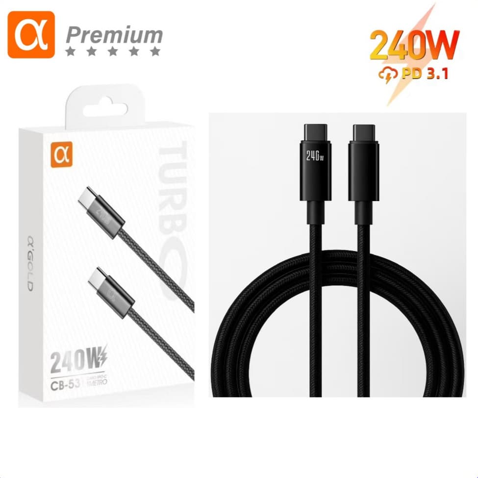 Cabo Tipo C Turbo 240W PD Cabo USB C -Tipo C Para Macbook IPhone IPad Original Carregamento Super Rápido A`GOLD CB-53