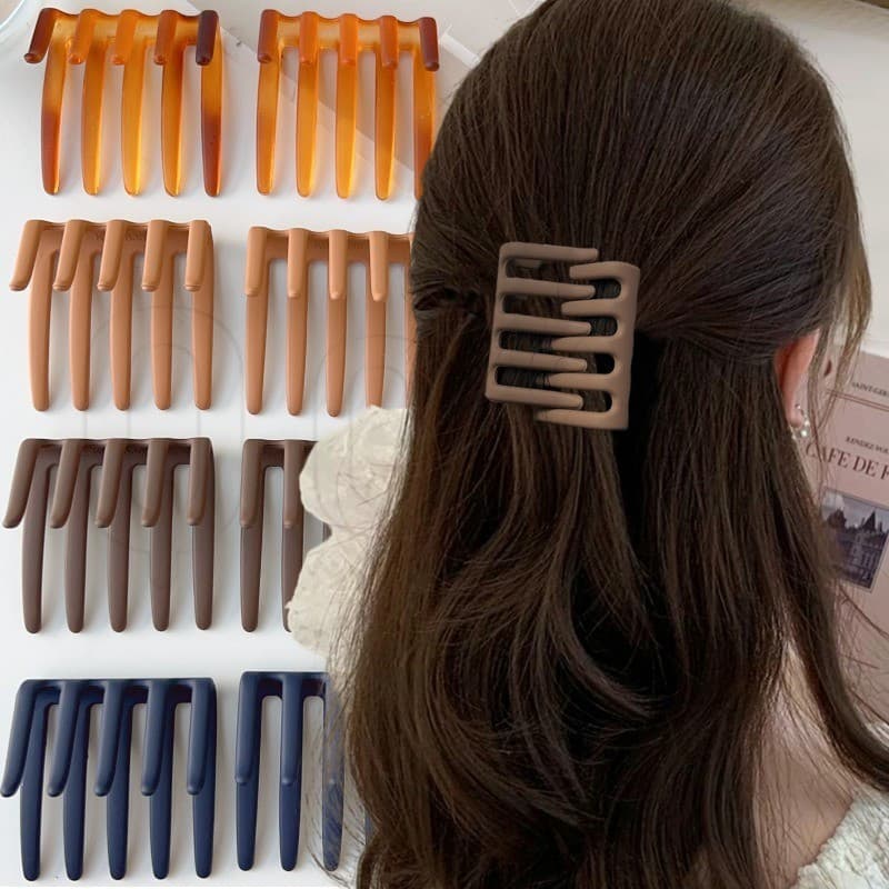 Pente De Cabelo Com Garfo Cruzado Fosco De 2 Unidades-Grampo Dupla Face-Grampos Acrílicos Sem Costura Minimalista Nas Co
