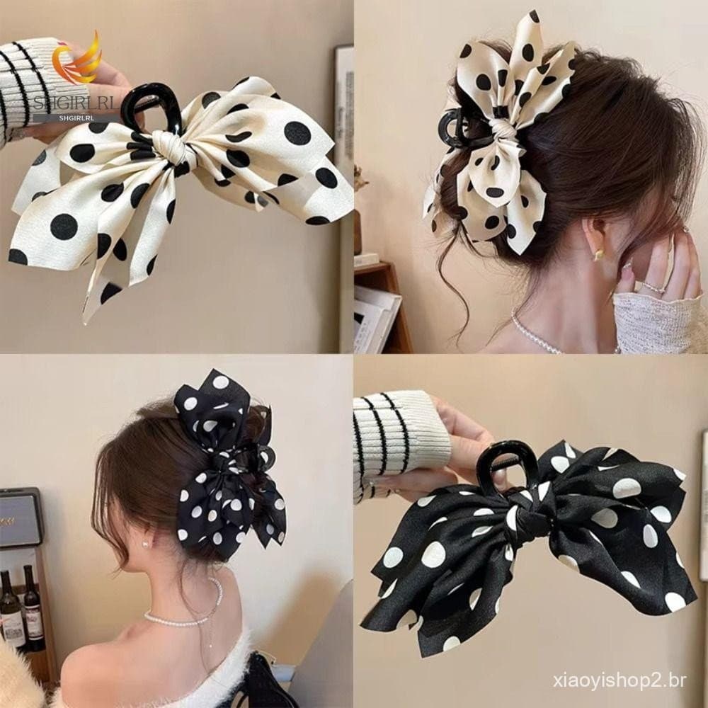 Caranguejos De Garra De Cabelo SHGIRLRL , Clipe De Tubarão Com Laço De Cetim , Prendedor Retrô De Bolinhas Para Meninas