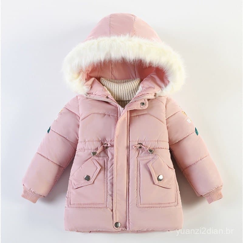 Casaco de Inverno para Meninas com Capuz Grosso, Traje de Neve Fashion para Crianças de 3 a 6 Anos, Parkas Infantis