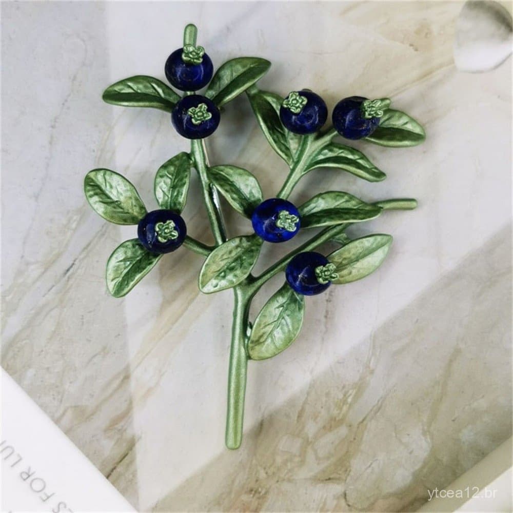 Broche de imitação de fruta de mirtilo laqueado verde, com efeito lápis-lazúli, joias de Qingdao, fabricante de broches