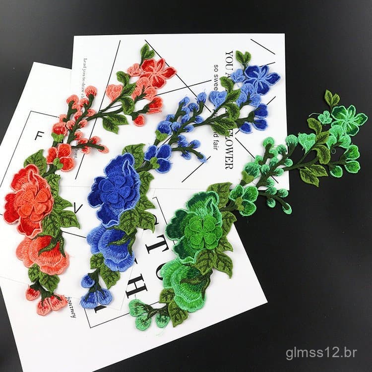 Patches de tecido bordados com rosas, os mais vendidos, patches versáteis para decoração de roupas em estilo étnico, rep
