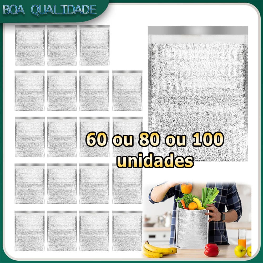Kit 60/80/100 Sacos térmicos reutilizáveis forros para caixas térmicas adequados para alimentos quentes/frios 20x27cm
