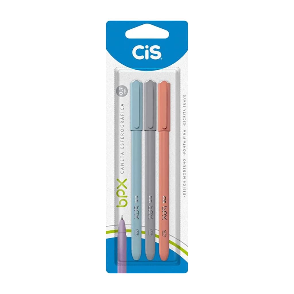 CANETA ESFEROGRÁFICA CIS BPX 0.7MM BLISTER 3 CORES AZUL, PRETA E VERMELHA